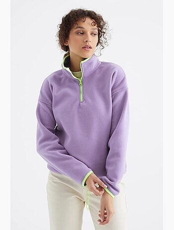 Felpa oversize in peluche con mezza zip tommy