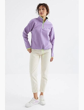 Felpa oversize in peluche con mezza zip tommy