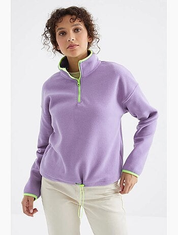 Felpa oversize in peluche con mezza zip tommy