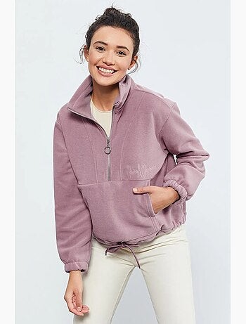 Felpa oversize in peluche con mezza zip tommy