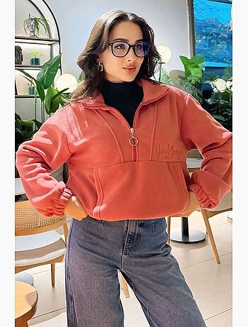 Felpa oversize in peluche con mezza zip tommy