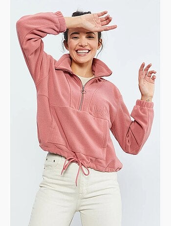 Felpa oversize in peluche con mezza zip tommy