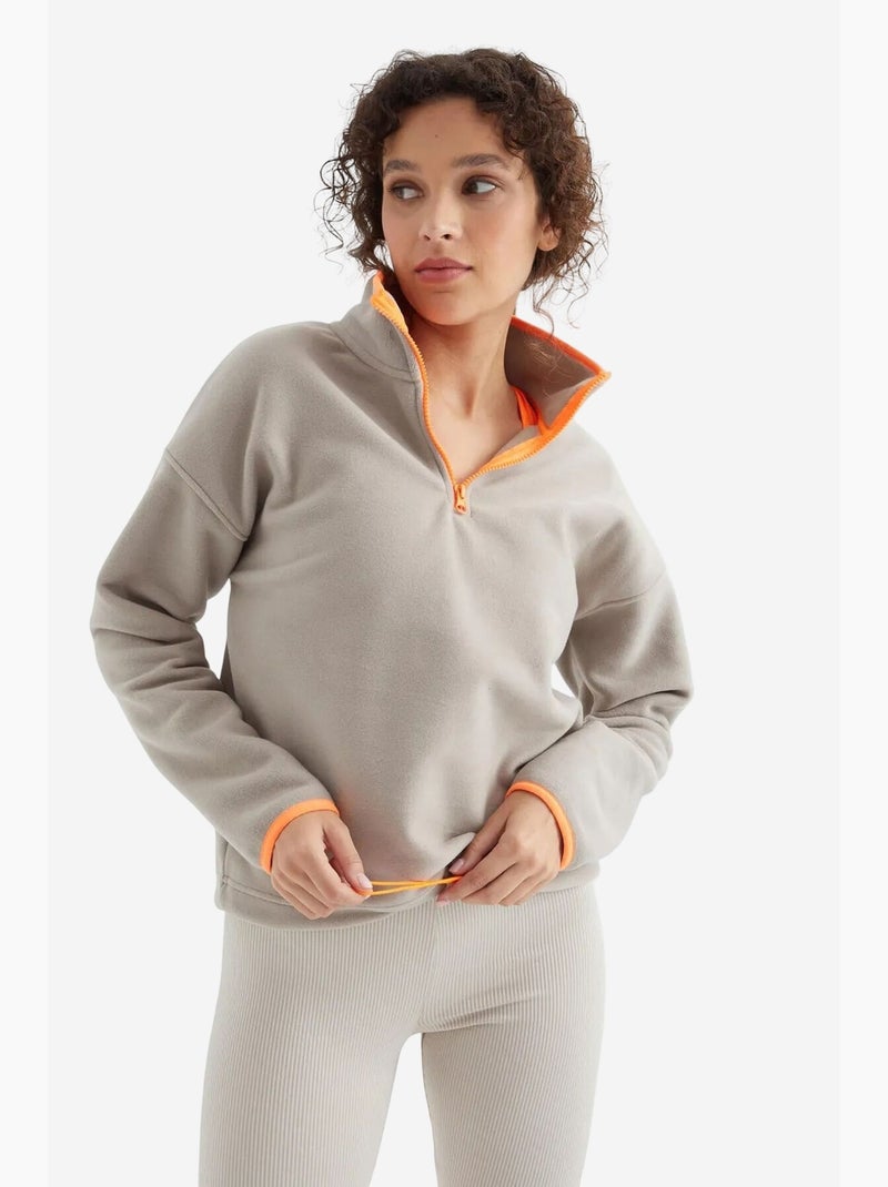 Felpa oversize in peluche con mezza zip tommy Sabbia - Kiabi