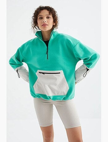 Felpa oversize in peluche con mezza zip tommy