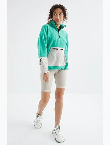 Felpa oversize in peluche con mezza zip tommy
