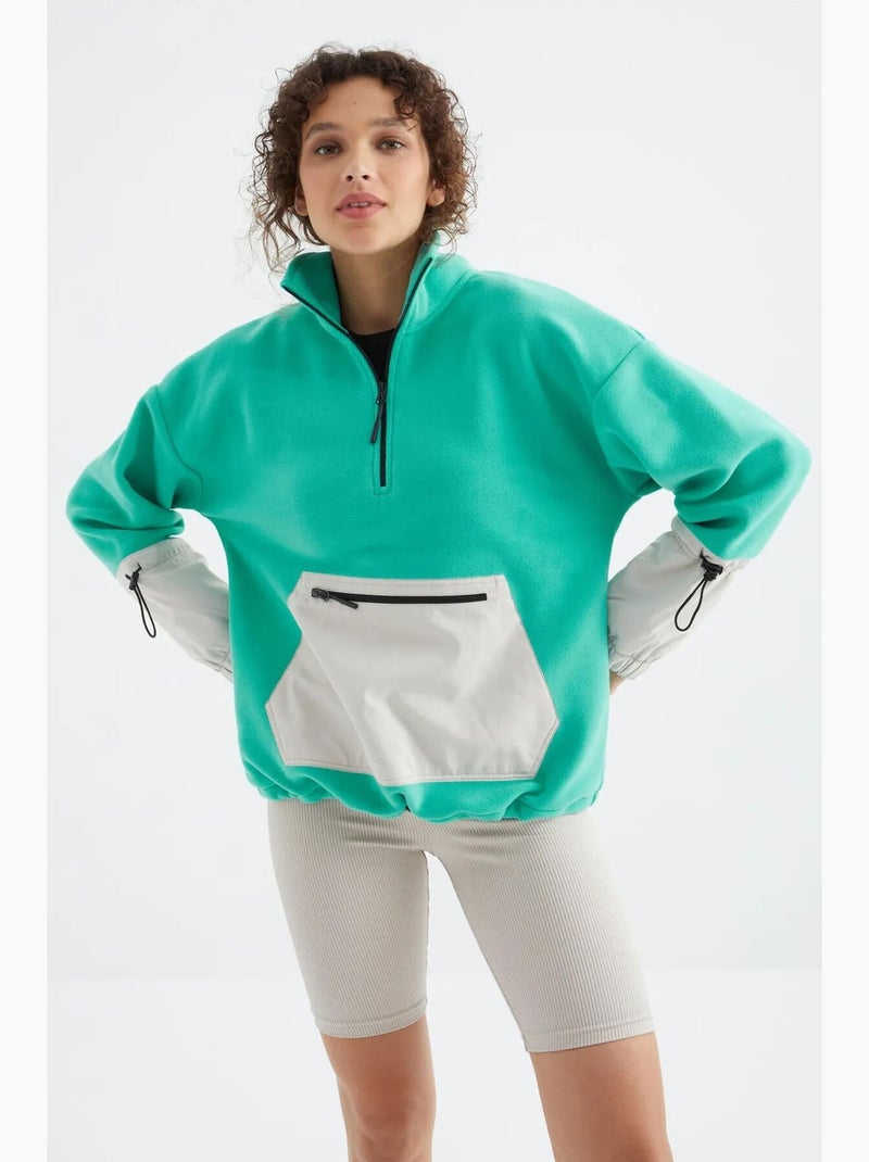 Felpa oversize in peluche con mezza zip tommy Verde menta - Kiabi
