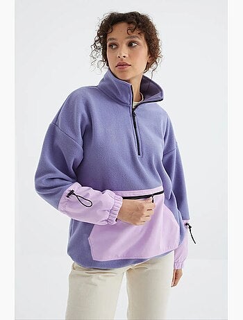 Felpa oversize in peluche con mezza zip tommy