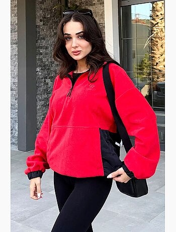 Felpa oversize in plush con mezza zip tommy