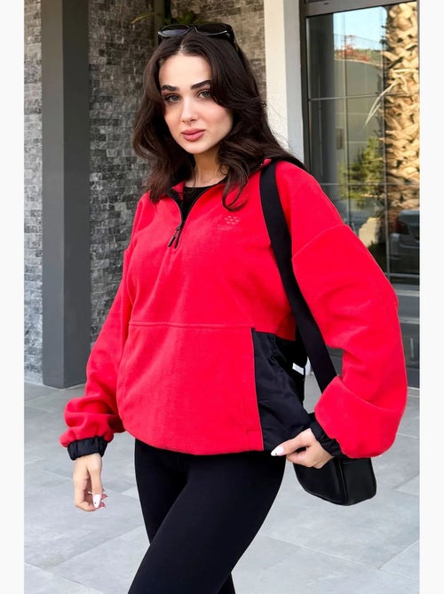 Felpa oversize in plush con mezza zip tommy - Kiabi