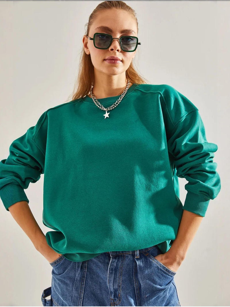 Felpa oversize spazzolata a tre fili bianco lucci Verde - Kiabi