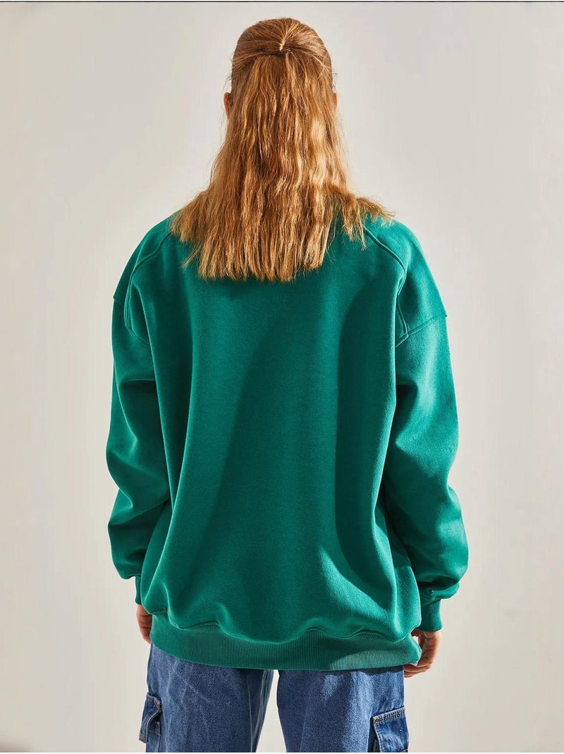 Felpa oversize spazzolata a tre fili lucci Verde - Kiabi