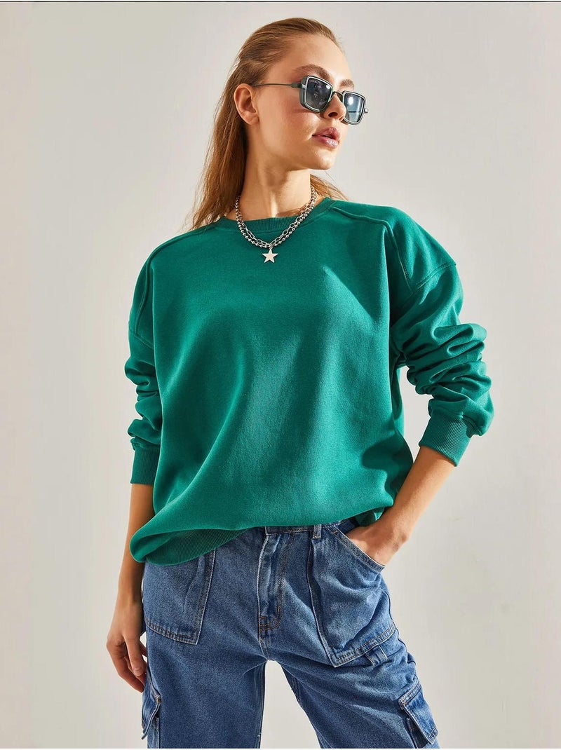 Felpa oversize spazzolata a tre fili lucci Verde - Kiabi