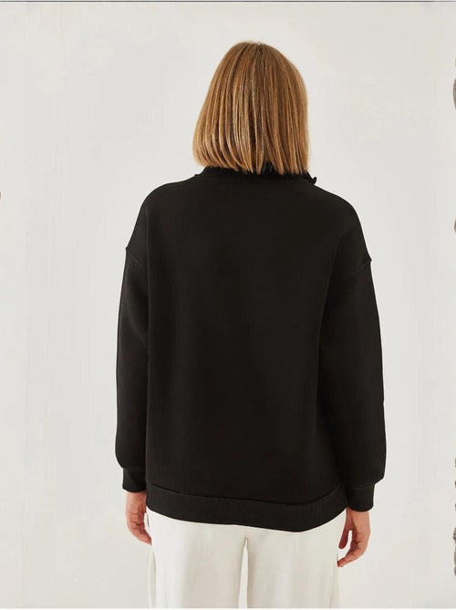 Felpa oversize spazzolata con collo alto e cerniera bianco lucci - Kiabi