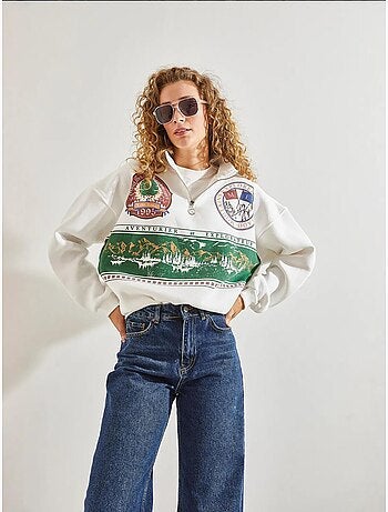 Felpa oversize stampata con zip lucci