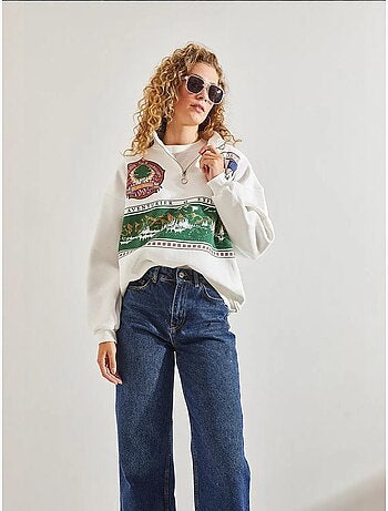 Felpa oversize stampata con zip lucci