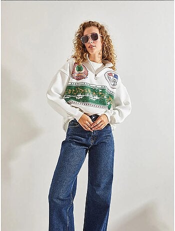 Felpa oversize stampata con zip lucci