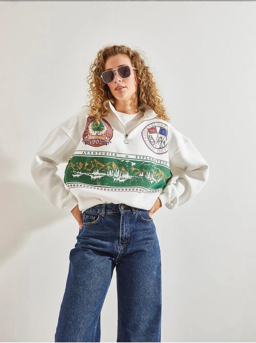 Felpa oversize stampata con zip lucci - Kiabi Felpa oversize stampata con zip lucci - Kiabi