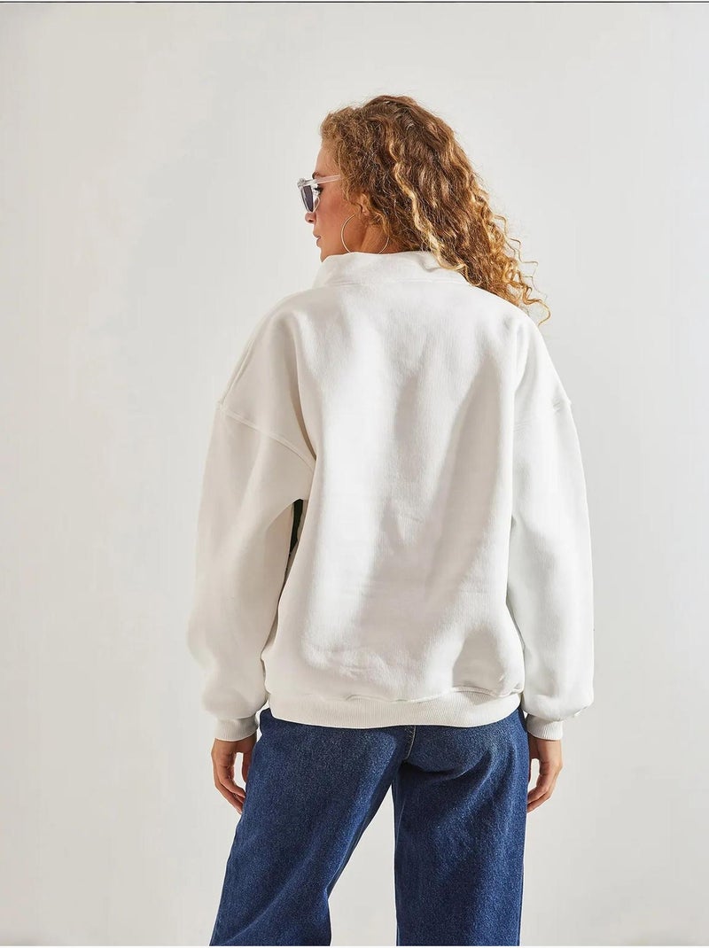 Felpa oversize stampata con zip lucci Bianco - Kiabi