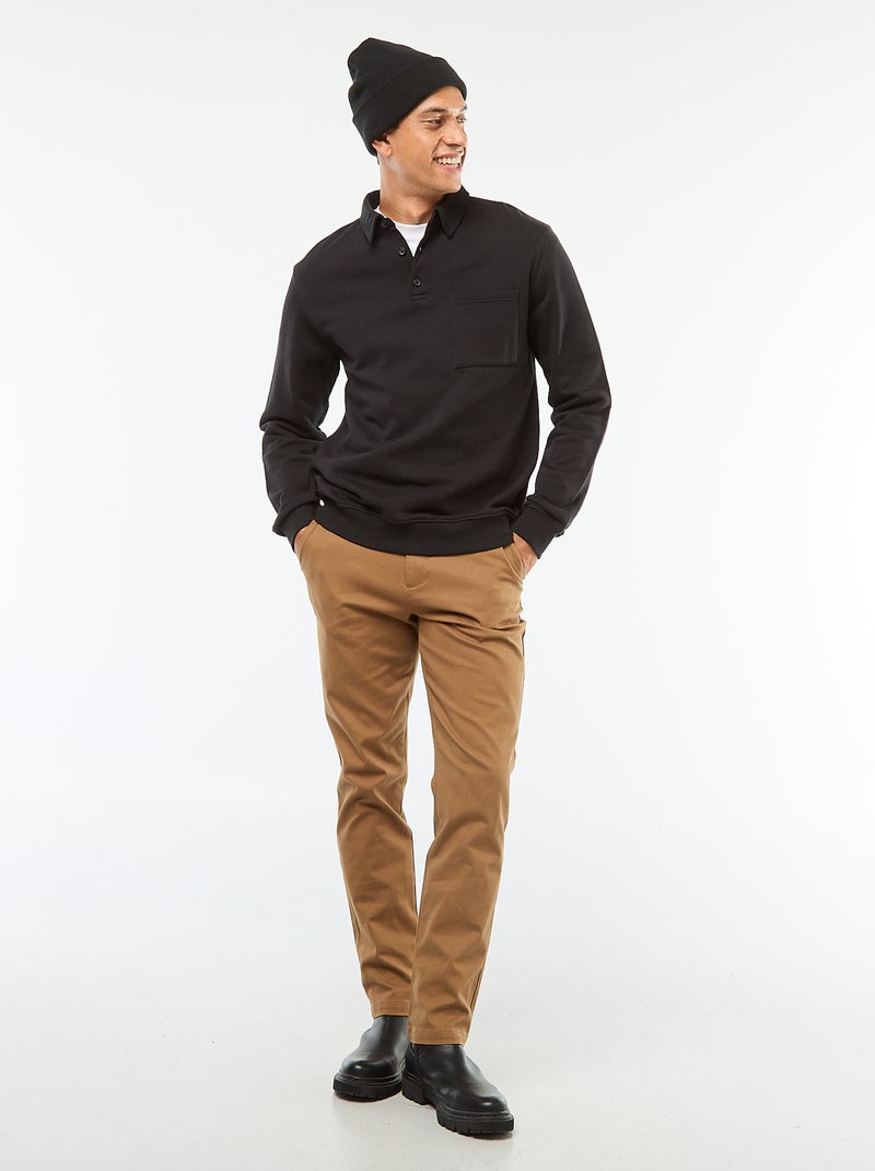 Felpa polo tinta unita a maniche lunghe Nero - Kiabi