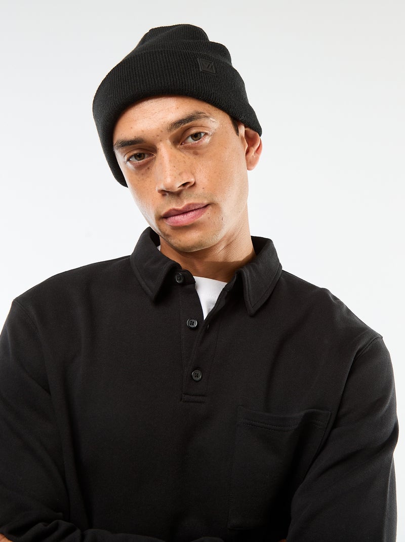 Felpa polo tinta unita a maniche lunghe Nero - Kiabi