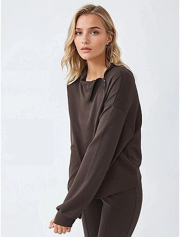 Felpa relaxed fit con collo con zip busem