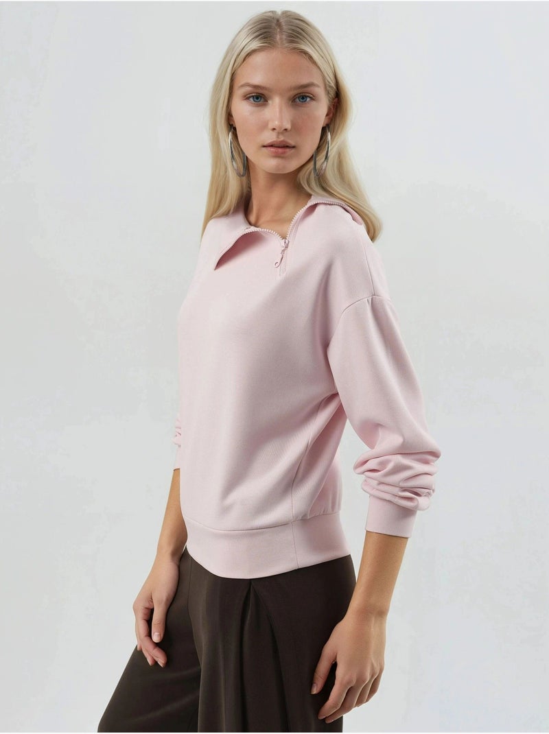 Felpa relaxed fit con collo con zip busem Rosa pallido - Kiabi