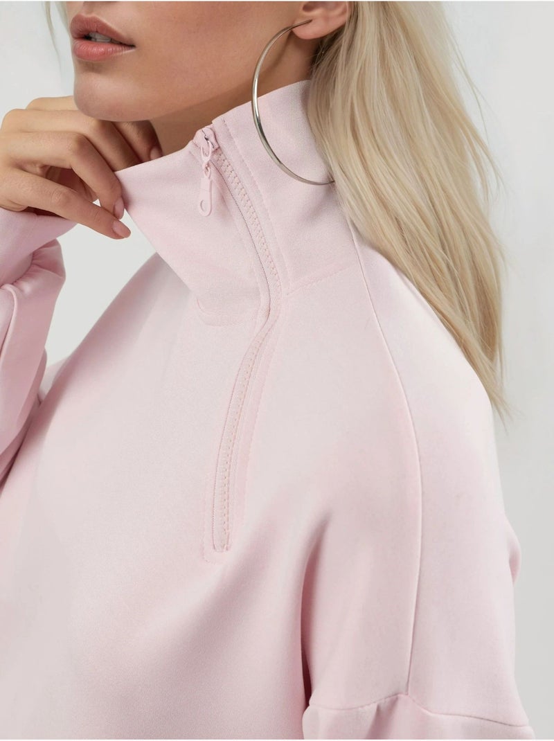 Felpa relaxed fit con collo con zip busem Rosa pallido - Kiabi