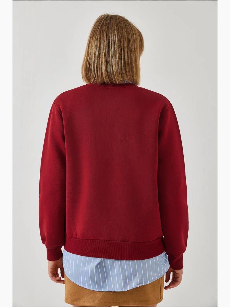 Felpa ricamata spazzolata a tre fili bianco lucci Rosso bordeaux - Kiabi