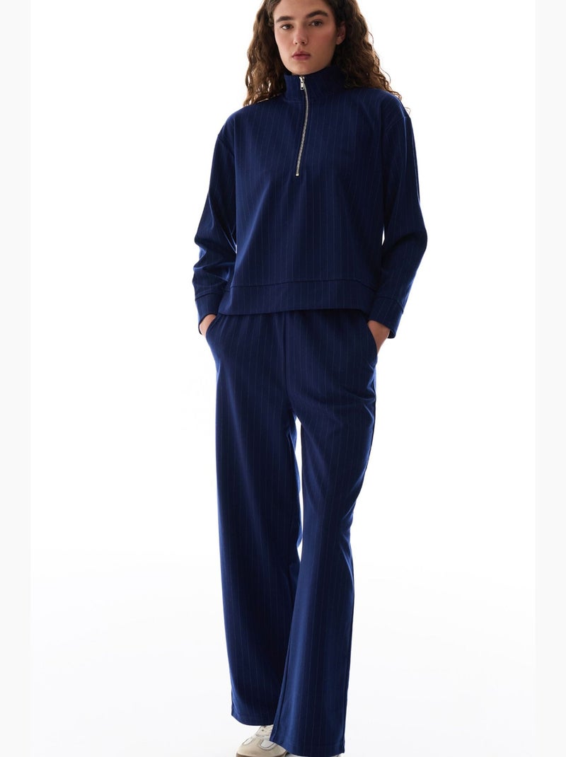 Felpa rigata con mezza zip penti Blu marino - Kiabi