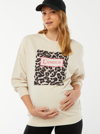 Felpa scollo tondo con motivo leopardato 'Only Maternity'