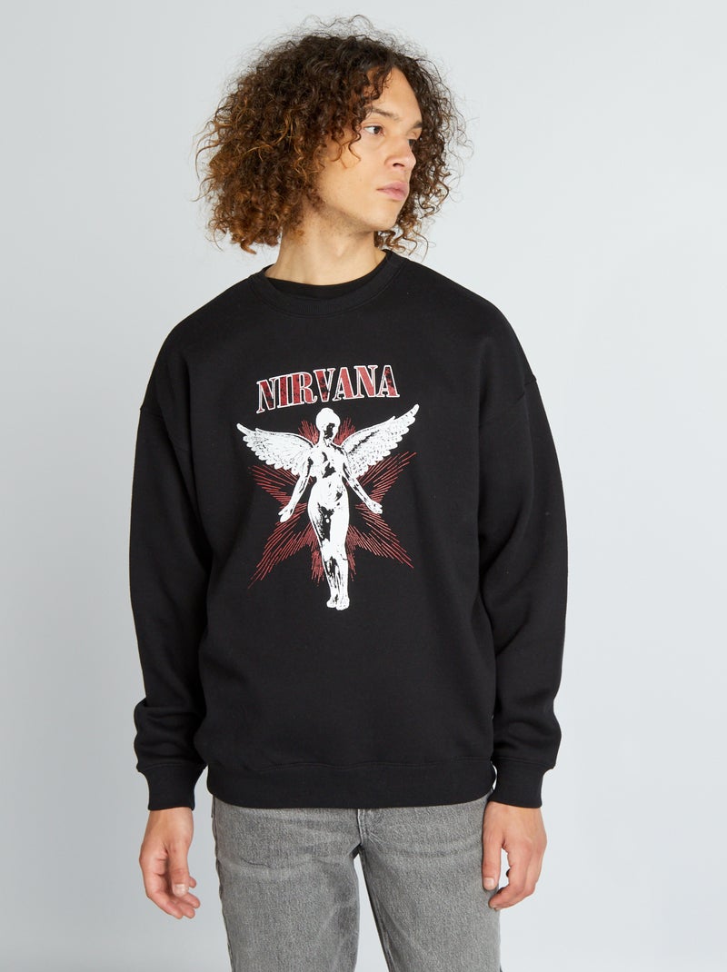 Felpa scollo tondo 'Nirvana' NERO - Kiabi