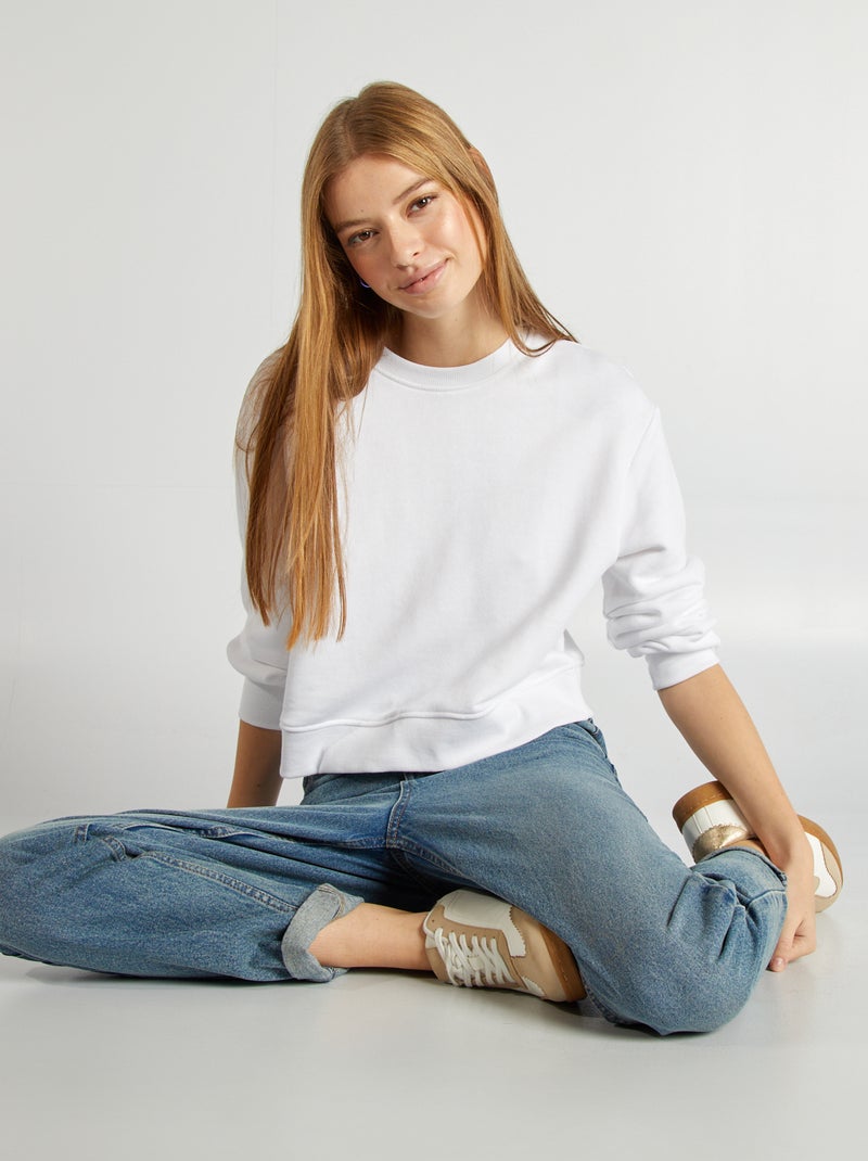 Felpa scollo tondo tinta unita bianco - Kiabi