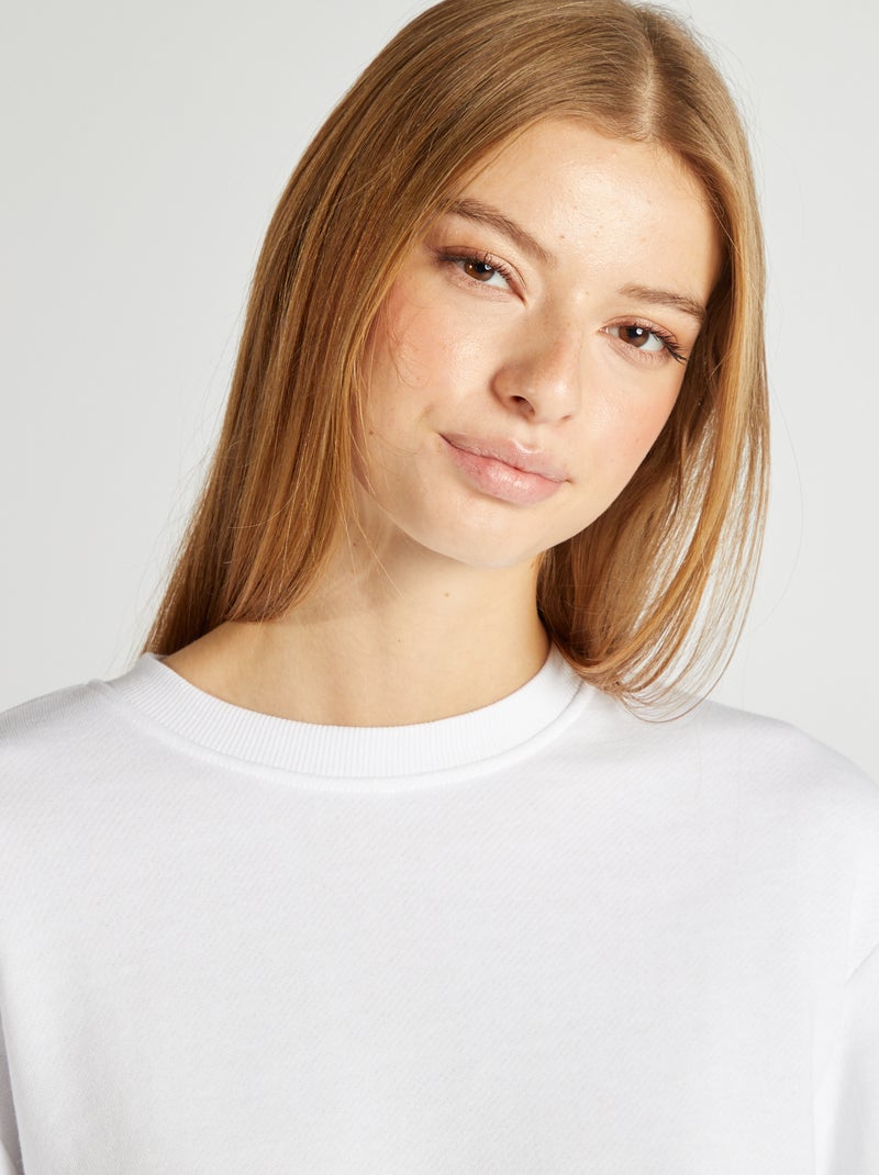 Felpa scollo tondo tinta unita bianco - Kiabi