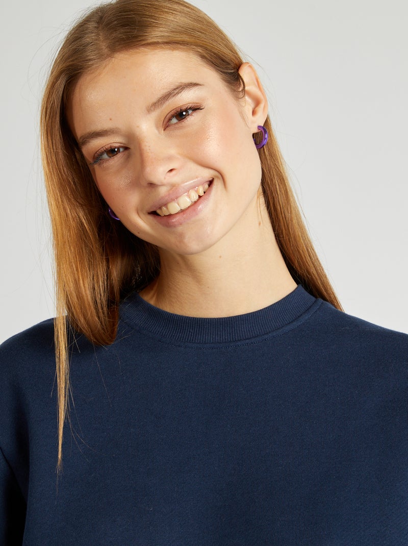 Felpa scollo tondo tinta unita BLU - Kiabi