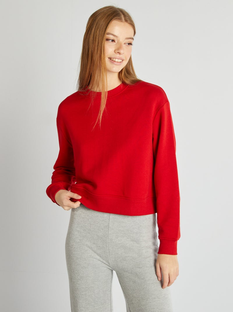 Felpa scollo tondo tinta unita ROSSO - Kiabi