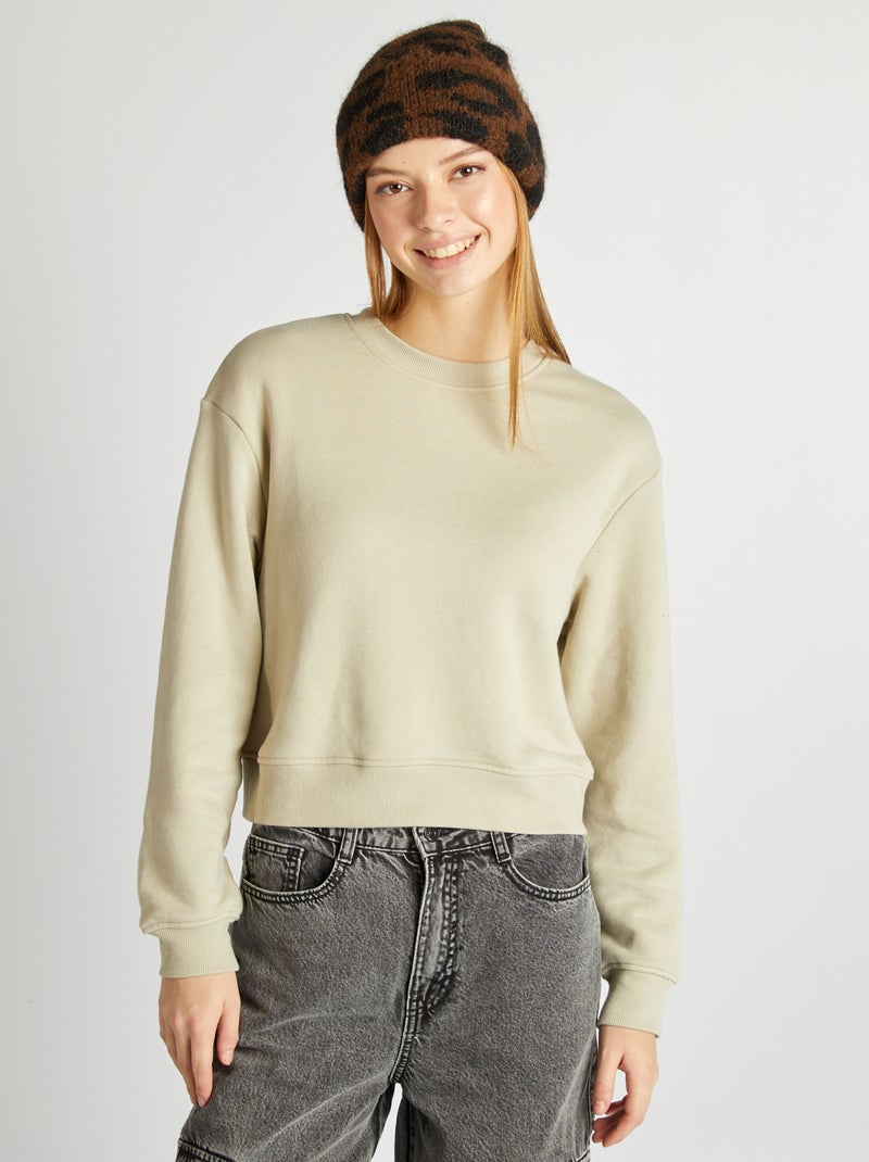 Felpa scollo tondo tinta unita VERDE - Kiabi