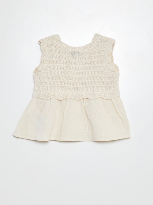 Felpa senza maniche all'uncinetto e fondo in voile di cotone - Kiabi