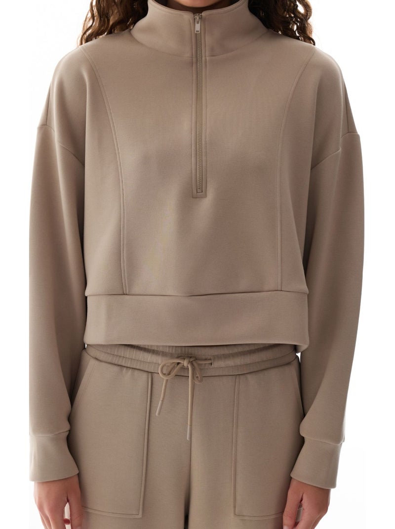 Felpa silky touch con mezza zip penti Beige argilla - Kiabi