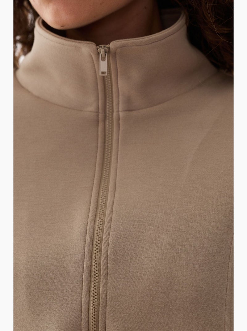 Felpa silky touch con mezza zip penti Beige argilla - Kiabi