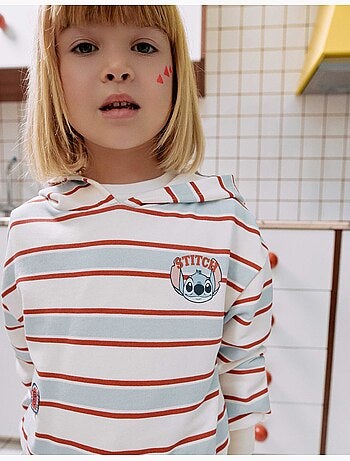 Felpa spazzolata a righe con cappuccio stitch