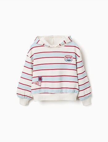 Felpa spazzolata a righe con cappuccio stitch
