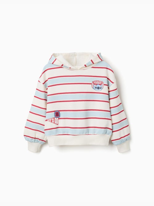 Felpa spazzolata a righe con cappuccio stitch - Kiabi