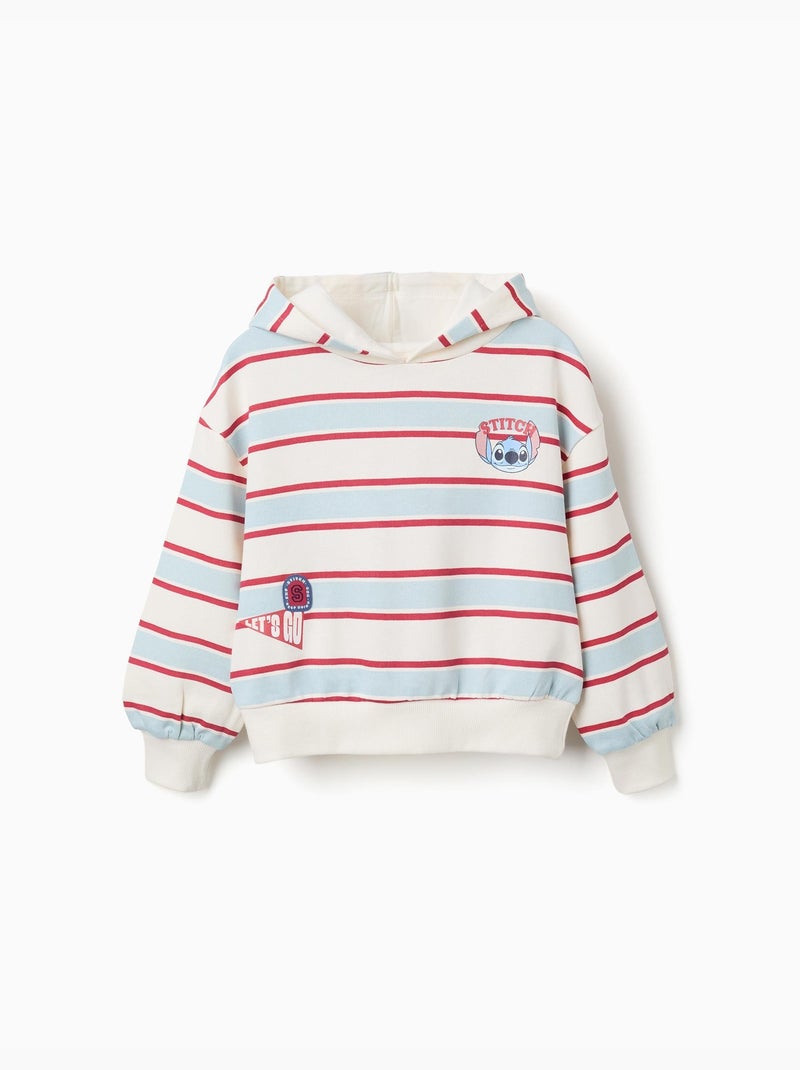 Felpa spazzolata a righe con cappuccio stitch Bianco - Kiabi