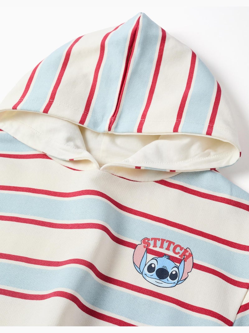 Felpa spazzolata a righe con cappuccio stitch Bianco - Kiabi