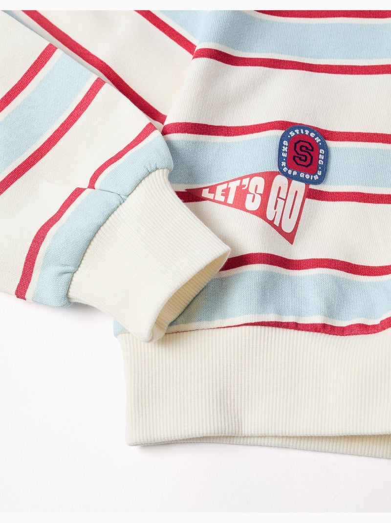 Felpa spazzolata a righe con cappuccio stitch Bianco - Kiabi