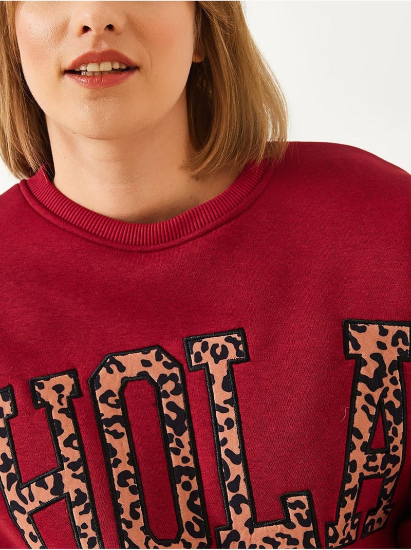 Felpa spazzolata a tre strati con ricamo leopardato lucci Rosso bordeaux - Kiabi