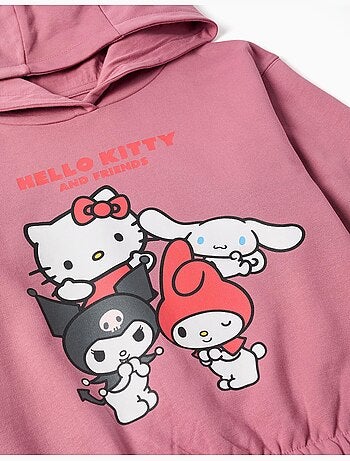 Felpa spazzolata con cappuccio con stampa hello kitty