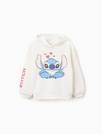 Felpa spazzolata con cappuccio con stampe di stitch