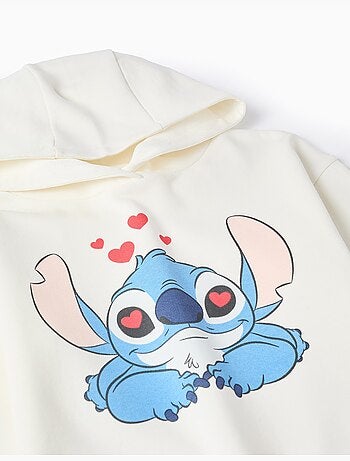 Felpa spazzolata con cappuccio con stampe di stitch
