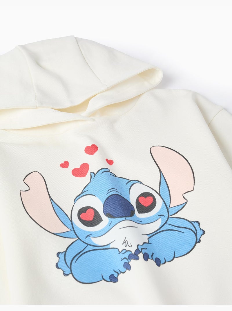 Felpa spazzolata con cappuccio con stampe di stitch Bianco - Kiabi